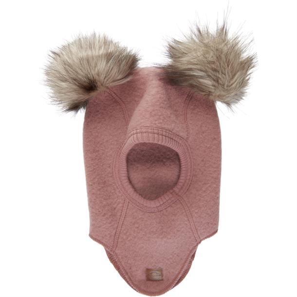 elefanthue, mikkline, balaclava, uld, uld-hue, hue, Mikk-Line - Uldhue med fake pels pompom - Burlwood