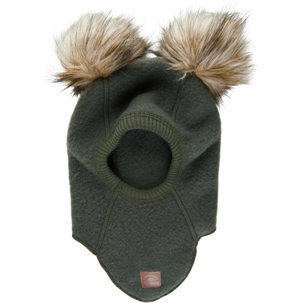 elefanthue, mikkline, balaclava, uld, uld-hue, hue, Mikk-Line - Uldhue med fake pels pompom - Burlwood