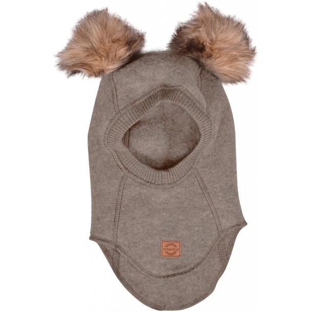 elefanthue, mikkline, balaclava, uld, uld-hue, hue, Mikk-Line - Uldhue med fake pels pompom - Burlwood