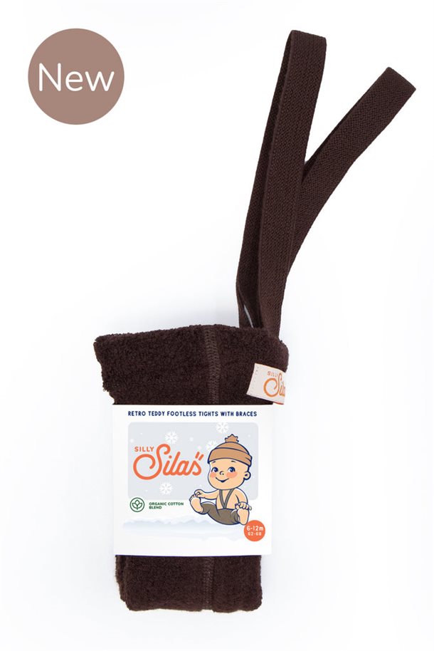 Silly Silas Strømpebukser med seler,Teddy Warmy footless tights, Chocolate Brown