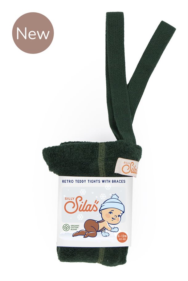 Silly Silas Strømpebukser med seler,footless tights,  Teddy Warmy,Forest Green Footed