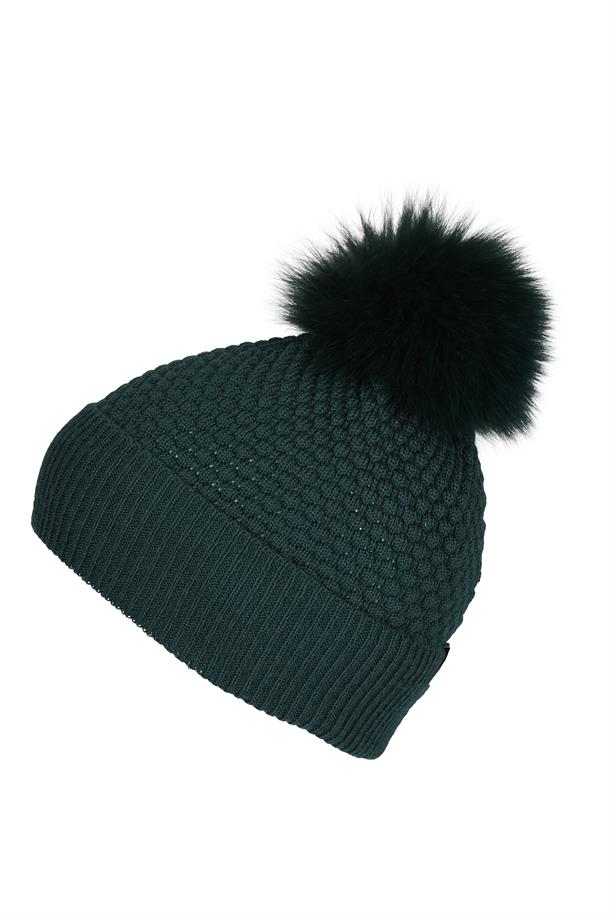 MP denmark, chunky oslo hue, hue, hue med pom pom, grøn, pige, pigehue, uld, mp hue, mørkegrøn, dreng, drengehue.