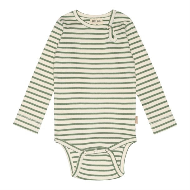 Petit Piao , body modal LS // bison brown beige, body, bodystocking, sparkedragt, baby, babytøj, Petit Piao - Body LS Modal , Spring Green/Offwhite