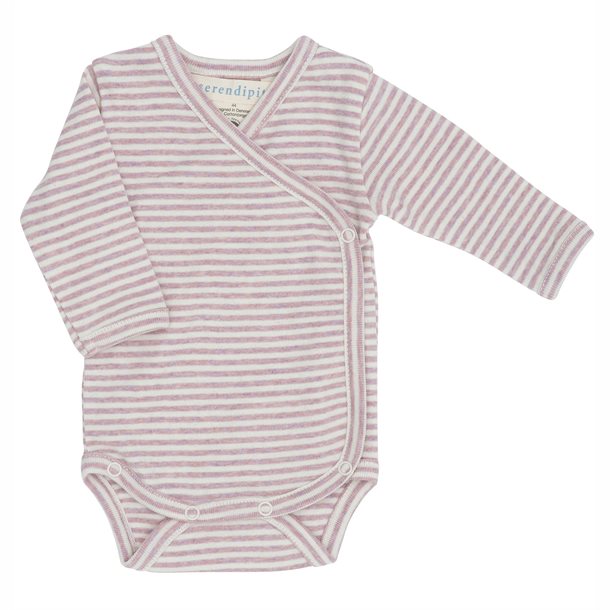 serendipity, P876, basis, body, bodystocking, wrap, slå-om, basisgarderobe, langærmet, lange ærmer, økologi, bomuld, rib, stribe, blå, Lilac,Offwhite