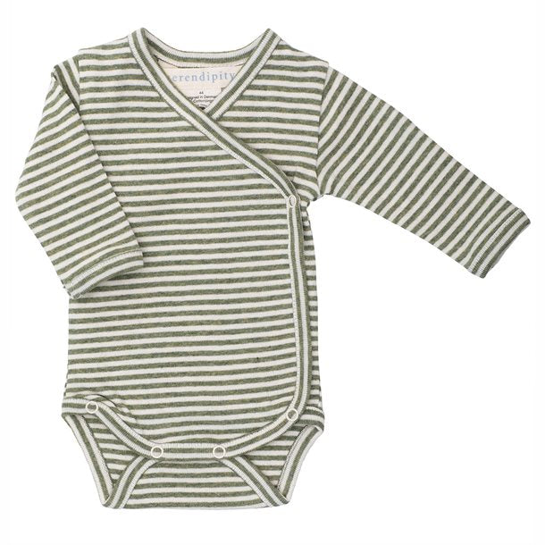 serendipity, P876, basis, body, bodystocking, wrap, slå-om, basisgarderobe, langærmet, lange ærmer, økologi, bomuld, rib, stribe, blå, Moss,Offwhite