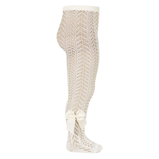 Cóndor - Gennembrudt perle strømpebukser med side grossgreinsbue - Beige, strik strømpebukser, baby strømpebukser