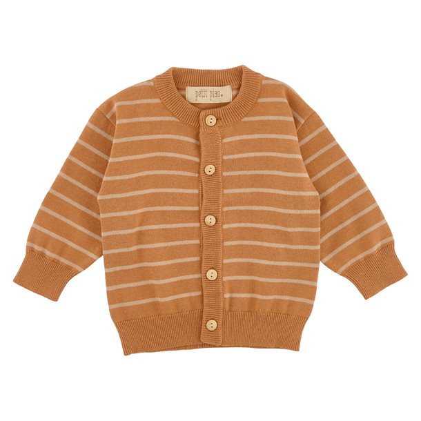 Petit Piao Strikket cardigan // Camel, striktrøje, børnestrik, stribet strik