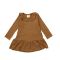 PetitPiao,Dress L/S Modal O-NECK Frill Dot,Rubber,Copper Brown