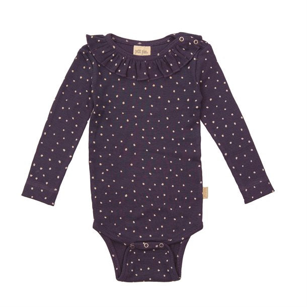 Petit Piao, Body L/S, Modal Dot, Modal O-neck Frill Dot, Mysterioso, Gull Gray