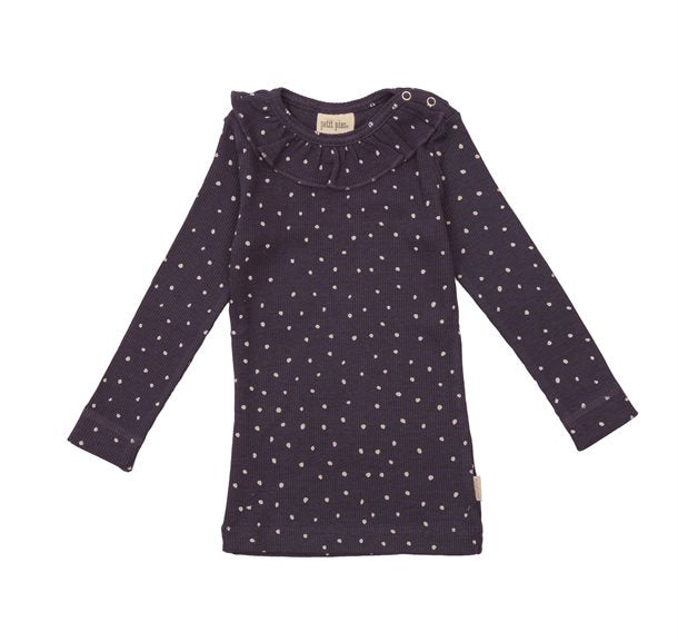 petit piao, T-shirt L/S, Modal O-neck, Frill Dot, Mysterioso, Gull Gray