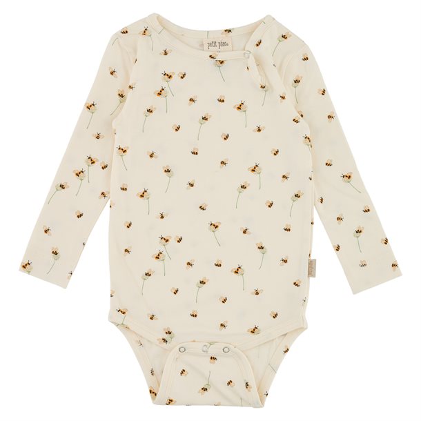 Petit Piao - body ls printed, body, bodystocking, sparkedragt, baby, babytøj