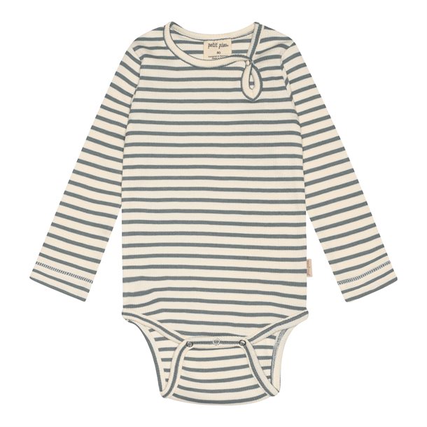 Petit Piao , body modal LS // bison brown beige, body, bodystocking, sparkedragt, baby, babytøj, Petit Piao - Body LS Modal , Light Petrol/Offwhite
