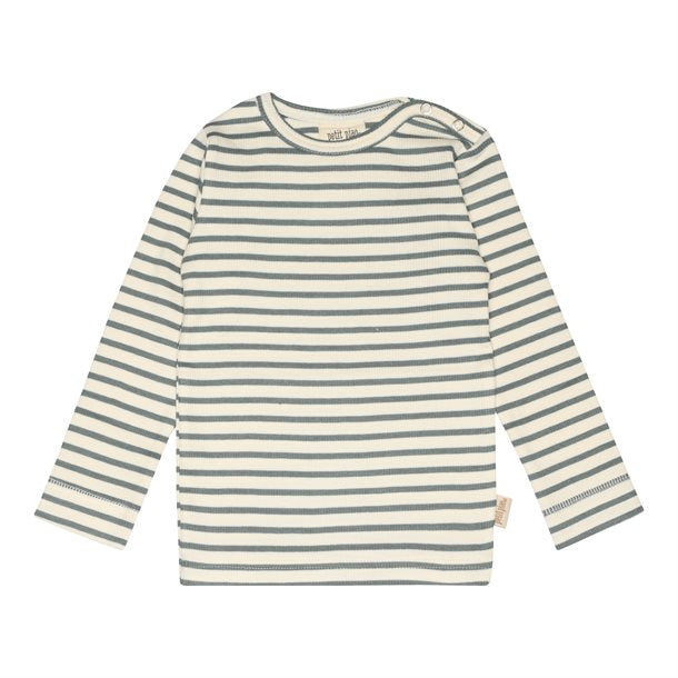 t-shirt bluse langærmet petit piao, Light Petrol/Offwhite