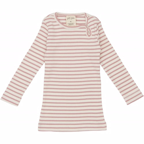 petit piao, modal, t-shirt, rose, lyserød, bluse, pp20-1-21, Petit Piao - modal striped LS T-shirt rose