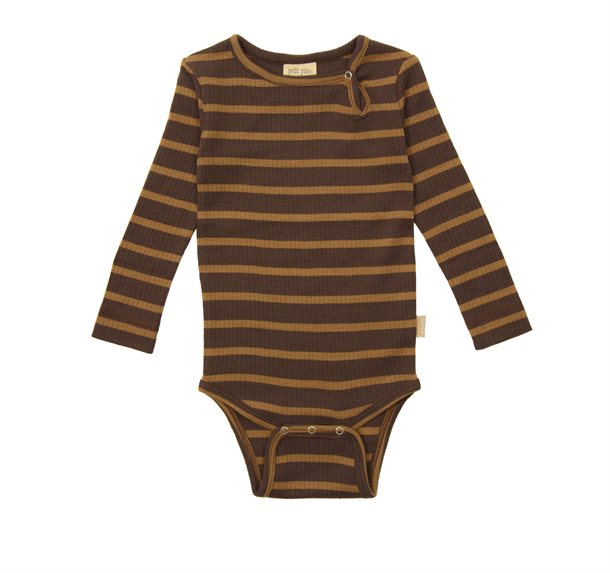 Petit Piao,Body L/S, Merino Wool, Striped , French Roast, Brown Sugar