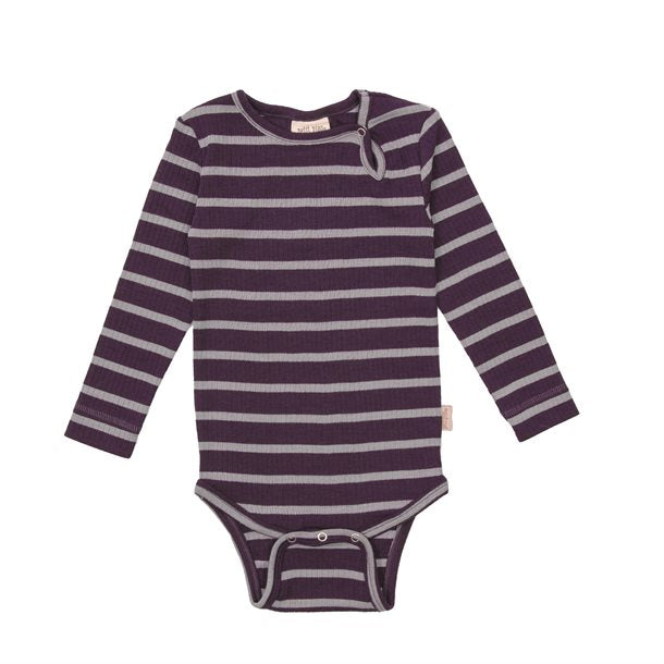 Petit Piao,Body L/S, Merino Wool, Striped , Mysterioso, Gull Gray