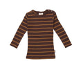 petit piao, T-shirt L/S, Merino Wool Striped， French Roast, Brown Sugar