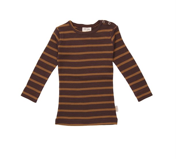 petit piao, T-shirt L/S, Merino Wool Striped， French Roast, Brown Sugar