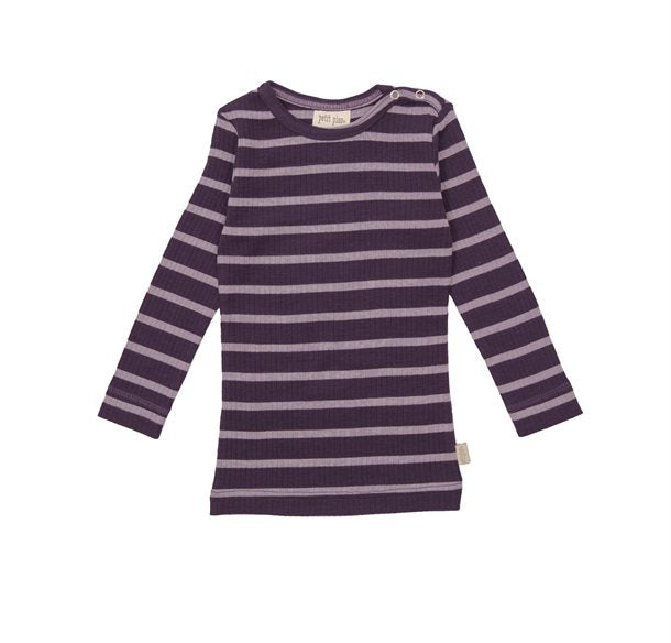 petit piao, T-shirt L/S, Merino Wool Striped, Mysterioso, Gull Gray