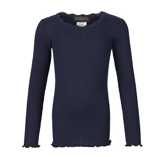 Rosemunde silke bluse, silkebluse i powder, Silk t-shirt, Navy Rosemunde silkebluse, Mørk blå silke bluse, Rosemunde mørk blå silke t-shirt