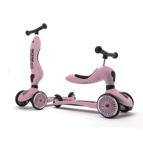 scoot and ride, scooter, løbecykel, trehjulet, 3-hjulet, løbehjul, 3-5 år, sikkerhedspude, aktiv leg, udeleg, 2-i-1, cykeltræning, motorisk udvikling, balance, Scoot and Ride - Highway Kick 1 løbecykel/løbehjul - Rose (lyserød)