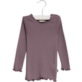 Wheat - Rib T-shirt Lace LS // Powder Plum, basis, ensfarvet, bluse, t-shirt, langærmet, wheat, pige, pigebluse