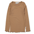 Wheat - rib t-shirt lace ls // caramel, t-shirt, bluse, langærmet bluse, basisbluse, pigebluse, flæse