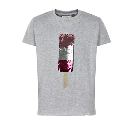 The New, Kex, short sleeve, ss, sommer, summer, sommerbluse, is, vendbare palietter, paliet-bluse, t-shirt, tee, til piger, grå