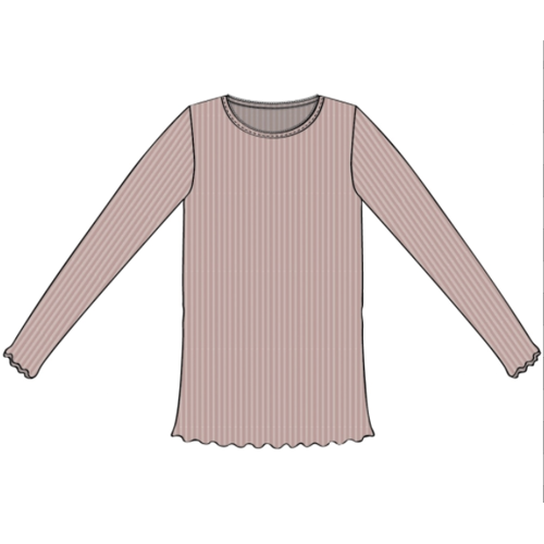Wheat - Rib T-shirt Lace LS // Rose powder, basis, ensfarvet, bluse, t-shirt, langærmet, wheat, pige, pigebluse