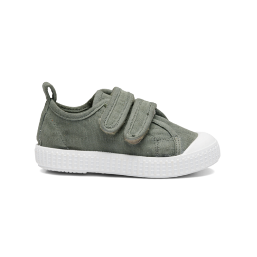 pompom sko, sneakers, Pom Pom - Canvas Velcro Shoe // Light Olive, sneakers, børnesko, lærredsko, canvassko,