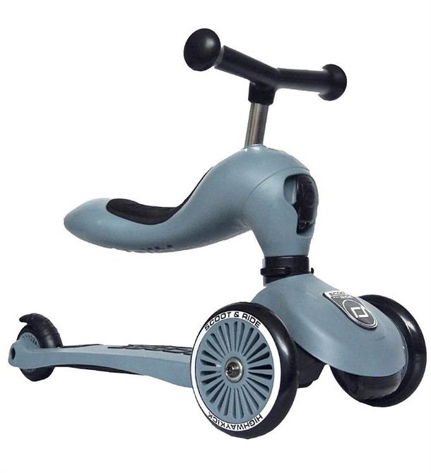 scoot and ride, scooter, løbecykel, trehjulet, 3-hjulet, løbehjul, 3-5 år, sikkerhedspude, aktiv leg, udeleg, 2-i-1, cykeltræning, motorisk udvikling, balance, Scoot and Ride - Highway Kick 1 løbecykel/løbehjul - Steel (blå)