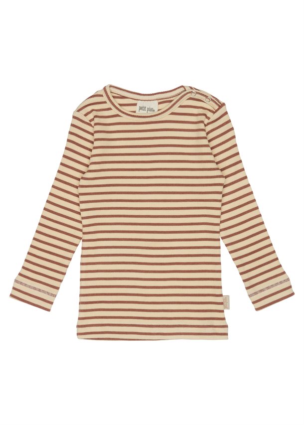 Petit Piao - t-shirt ls modal // leaves/cream, bluse, langærmet, t-shirt