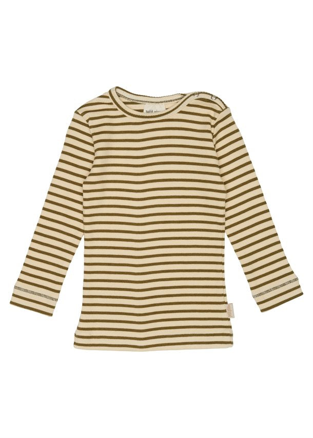 Petit Piao - t-shirt ls modal // leaves/cream, bluse, langærmet, t-shirt