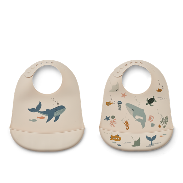 Liewood - Tilda hagesmæk i silikone (2 stk.) -   Sea creature / Sandy