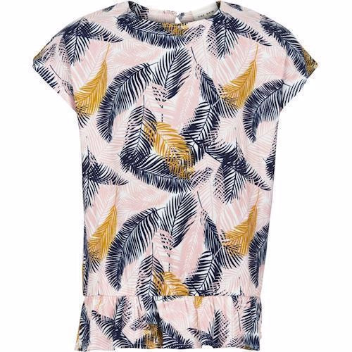 pige bluse, palme print bluse , bluse med flæser, The New Holly S-S Top, bluse med kort ærme