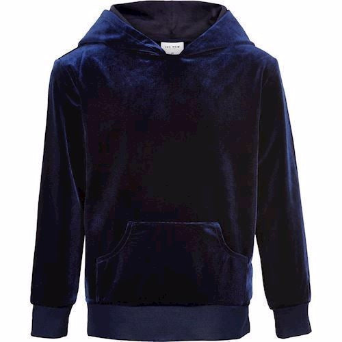 Hoodie, velour, hættetrøje, vintertøj, bluse, bluser, pigebluser, pigebluse, hættetrøjer, hoodies, velourhættetrøje, velour hoodie, blå velour, navy velour, mørkeblå velour,
