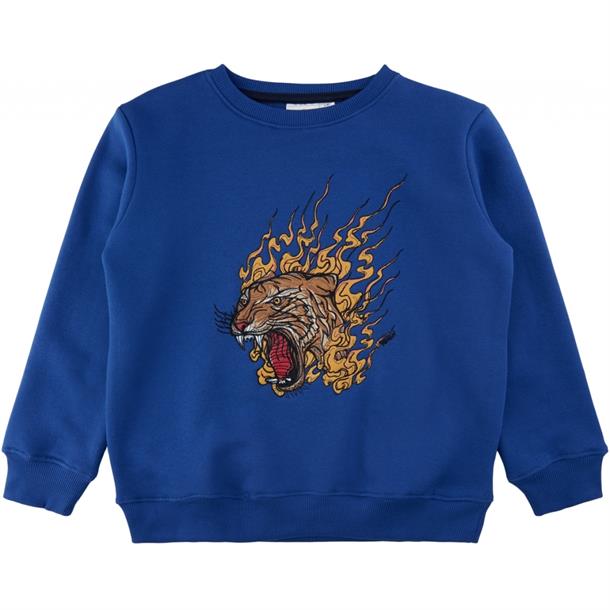 sweatshirt fra the new, the new sweatshirt, sweatshirt til drenge, oversize sweatshirt, drengebluse, bluse til drenge, sweatshirt med print, bluse med print, blå sweatshirt, sweatshirt med løve print, sweatshirt i blå.
